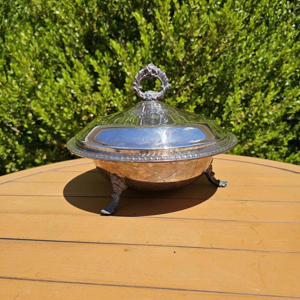 Vintage FB Rogers Silverplated Chafing Dish/White Milk Glass Pyrex Bowl Insert